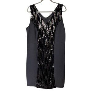 Lane Bryant Women's Black Sequin Front V Neck Sleeveless Sheath Dress Plus Sz 16